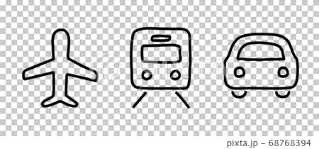 手書きの飛行機 車 電車のアイコンのセット 乗り物 交通機関 シルエット ビジネスのイラスト素材