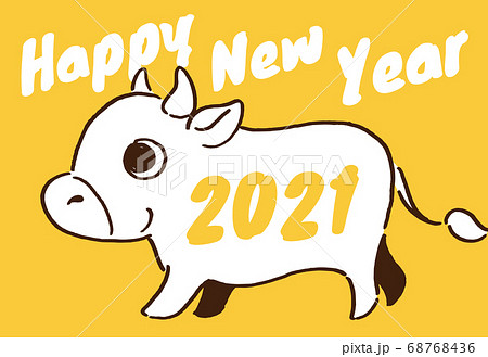 2021年　丑年　年賀状　イエロー 68768436
