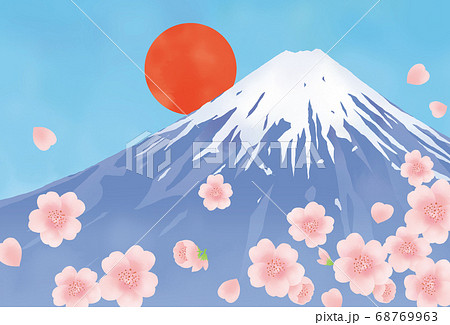 富士山と桜と日の出のイラスト素材のイラスト素材 [68769963] - PIXTA