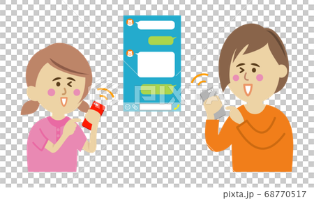 Illustration image of using the message application with parents and children 68770517