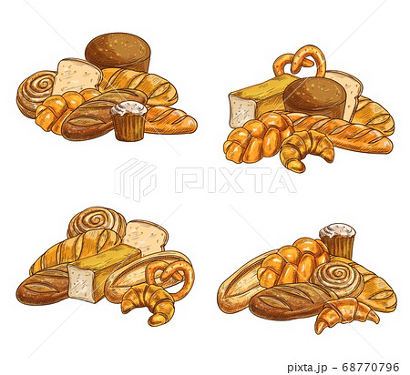 Bakery shop bread and pastry sketch vectors 68770796