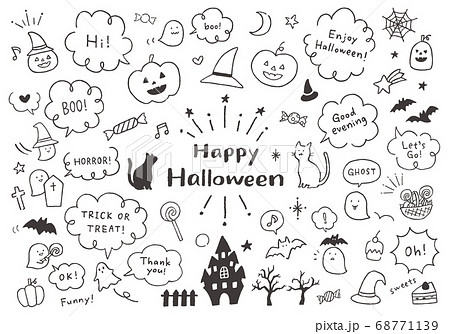 Set Of Halloween Illustrations And Speech Bubbles Stock Illustration
