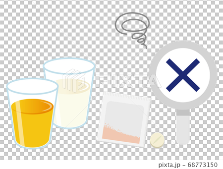 薬と飲み合わせが悪い例 オレンジジュース 牛乳 イメージイラスト 68773150