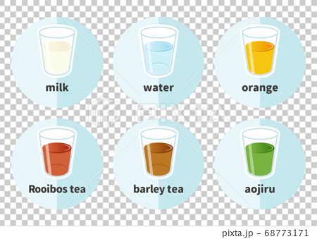 飲み物のイラストセット 6種類 英語表記 のイラスト素材