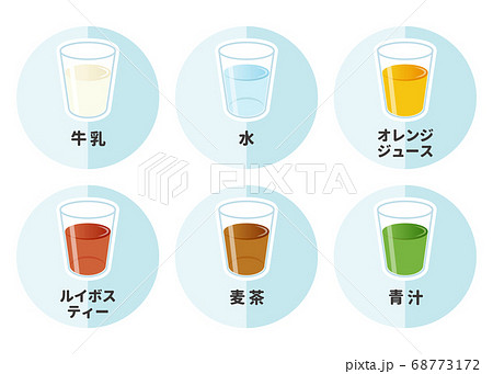 飲み物のイラストセット 6種類(日本語表記) 飲み物のイラストセット 6種類(日本語表記) 68773172