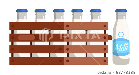 Bottled milk packed in wood box isolated on white Bottled milk packed in wood box isolated on white 68773338