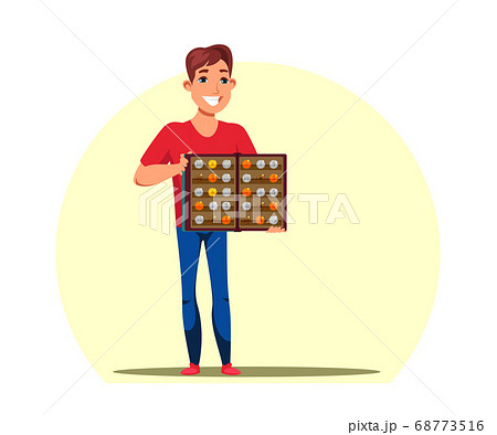 Vector character numismatist holds coin collection Vector character numismatist holds coin collection 68773516