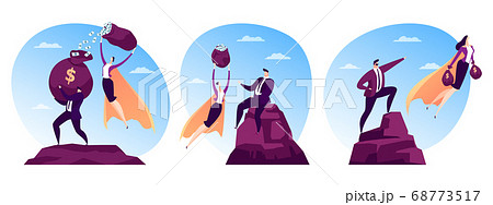 Financial success for man person, woman hero character fly with flat finance vector illustration. Business superhero leader for professional Financial success for man person, woman hero character fly with flat finance vector illustration. Business superhero leader for professional 68773517