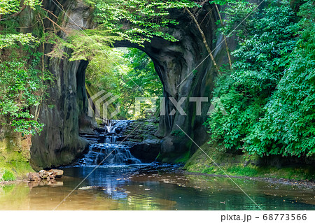 千葉県君津市にある亀岩の洞窟の景色の写真素材