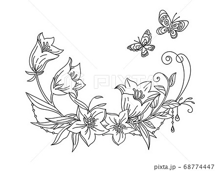 Line Art Vector Of Decorative Bell Compositionのイラスト素材