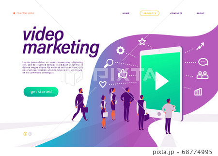 Video marketing concept. People at tablet metaphor, video, media, search Video marketing concept. People at tablet metaphor, video, media, search 68774995