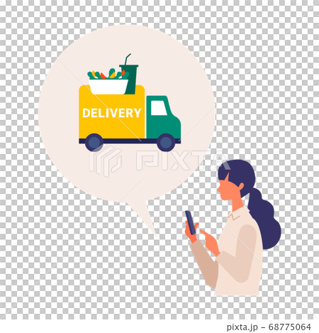 フードデリバリーを注文する女性 イラスト 68775064