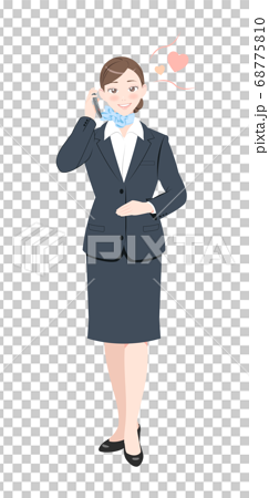 電話 ポーズ ビジネス スーツ 女性 照れ 全身のイラスト素材
