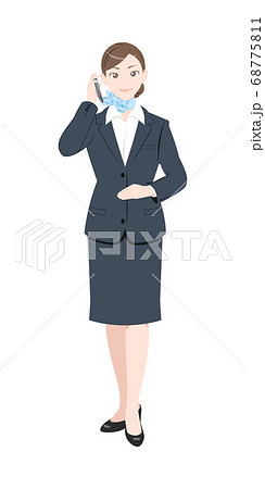 電話 ポーズ ビジネス スーツ 女性 全身のイラスト素材 電話 ポーズ ビジネス スーツ 女性 全身のイラスト素材
