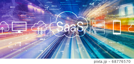 SaaS - software as a service concept with high speed motion blur 68776570