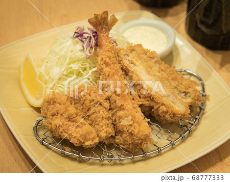 Pork with prawn tonkatsu steak, Japanese food. Pork with prawn tonkatsu steak, Japanese food. 68777333