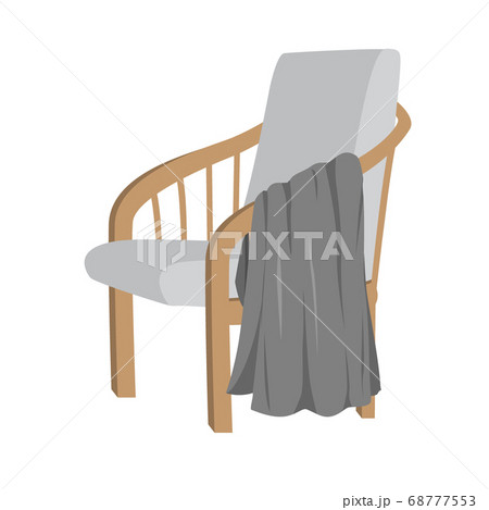 Scandinavian style modern gray armchair with wooden legs and plaid, isolated on white background. Vector flat illustration. Furniture, interior object, stylish armchair. Single piece of furniture 68777553