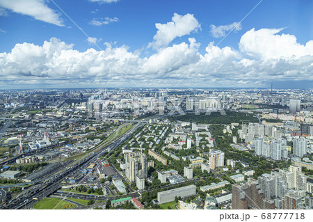 Aerial view of center of Moscow from observation deck  Federation Tower in International Business Center (City), Russia.  68777718