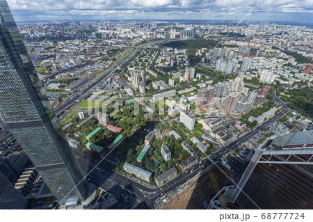 Aerial view of center of Moscow from observation deck  Federation Tower in International Business Center (City), Russia.  68777724