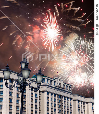 Fireworks over the building of The State Duma of the Federal Assembly of Russian Federation during Victory Day (WWII), Moscow, Russia Fireworks over the building of The State Duma of the Federal Assembly of Russian Federation during Victory Day (WWII), Moscow, Russia 68778240