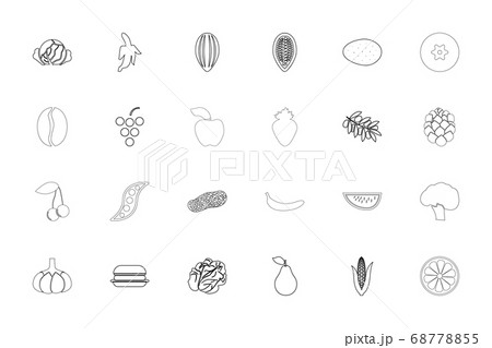 Food fruit vegetables black color set outline  68778855