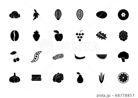 Food fruit vegetables black color set solid style  68778857