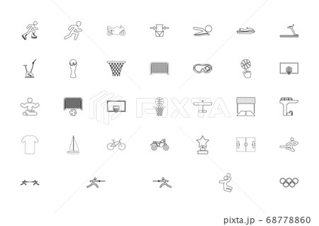 Sport concept objects black color set outline  Sport concept objects black color set outline  68778860