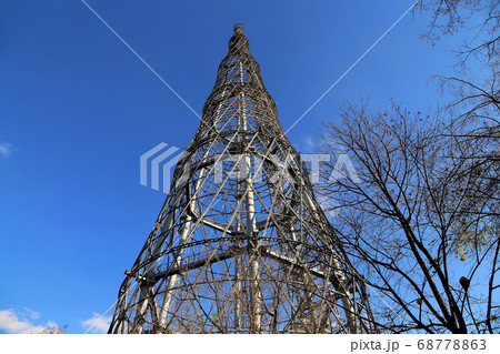 Shukhov radio tower or Shabolovka tower in Moscow, Russia Shukhov radio tower or Shabolovka tower in Moscow, Russia 68778863