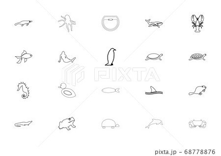 Aquatic animals black color set outline style  68778876