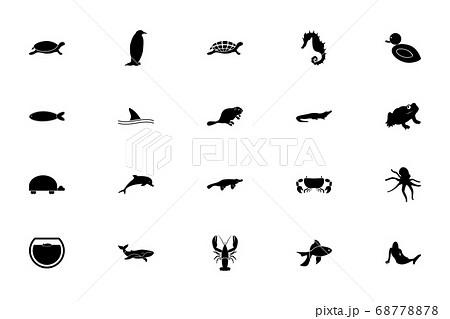 Aquatic animals black color set solid style image 68778878