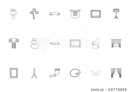Vintage art objects black color set outline style  68778888