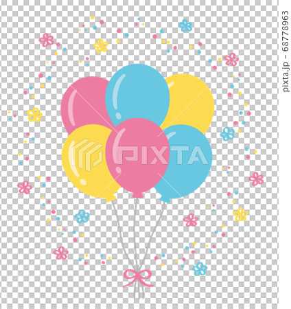 パーティやお祝いで使える風船と紙吹雪のイラストのイラスト素材