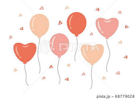 パーティやお祝いで使える風船とハート 紙吹雪のイラストのイラスト素材