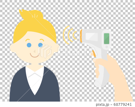 Illustration of a Caucasian business woman being thermometered Illustration of a Caucasian business woman being thermometered 68779241