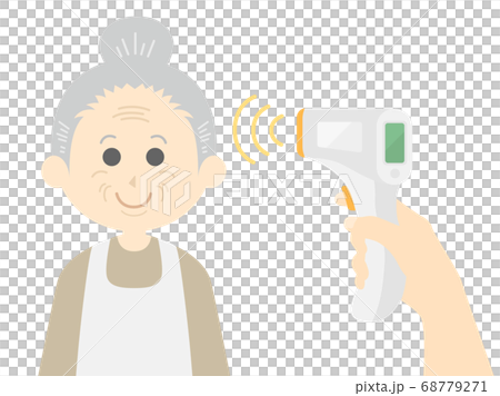 Illustration of an elderly woman being temperature-measured 68779271