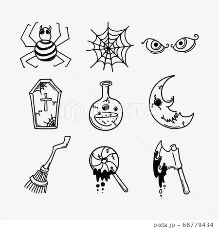 Halloween vector doodle icons set. Drawing sketch Halloween vector doodle icons set. Drawing sketch 68779434