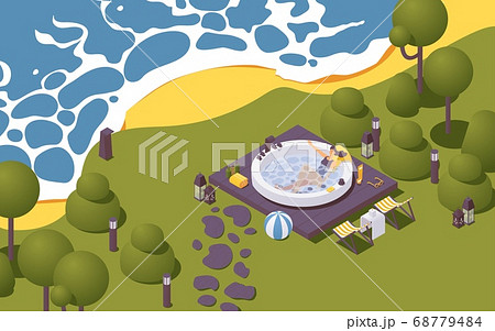 Vector isometric large outdoor spa pool near the 68779484