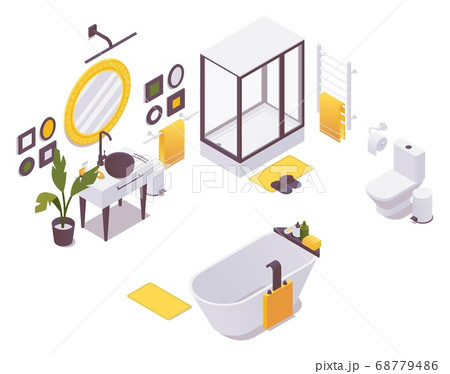 Isometric bathroom with a shower, heated towel 68779486