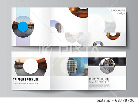 Vector layout of square covers templates for trifold brochure, flyer, magazine, cover design, book design, brochure cover. Background template with rounds, circles for IT, technology in minimal style. 68779706