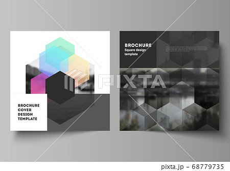 Vector layout of two square format covers design templates with abstract shapes and colors for brochure, flyer, magazine, cover design, book design, brochure cover. 68779735