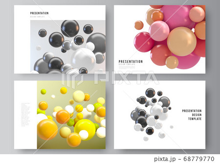 Vector layout of presentation slides design templates, multipurpose template for presentation brochure, business report. Abstract futuristic background with colorful 3d spheres, glossy bubbles, balls. Vector layout of presentation slides design templates, multipurpose template for presentation brochure, business report. Abstract futuristic background with colorful 3d spheres, glossy bubbles, balls. 68779770