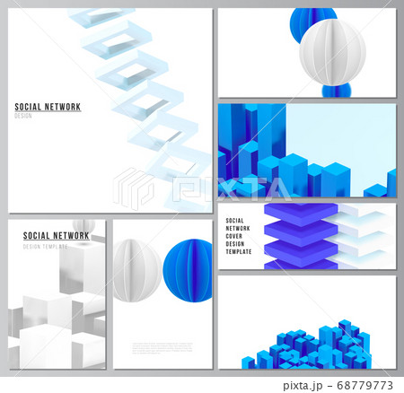 Vector layouts of modern social network mockup for cover design, website design, website backgrounds or advertising. 3d render vector composition with dynamic realistic geometric blue shapes in motion Vector layouts of modern social network mockup for cover design, website design, website backgrounds or advertising. 3d render vector composition with dynamic realistic geometric blue shapes in motion 68779773