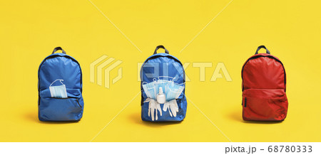 Back to school in pandemic. Backpacks with medical Back to school in pandemic. Backpacks with medical 68780333