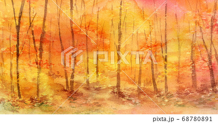 紅葉の木々の風景 水彩画のイラスト素材