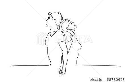 Loving couple woman and man standing back to back 68780943