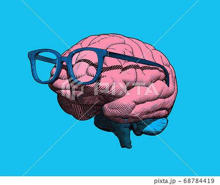 Engraving brain with eyeglasses illustration on 68784419