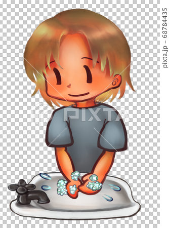 石鹸で手を洗う人のイラスト(金髪、小麦肌色) 石鹸で手を洗う人のイラスト(金髪、小麦肌色) 68784435