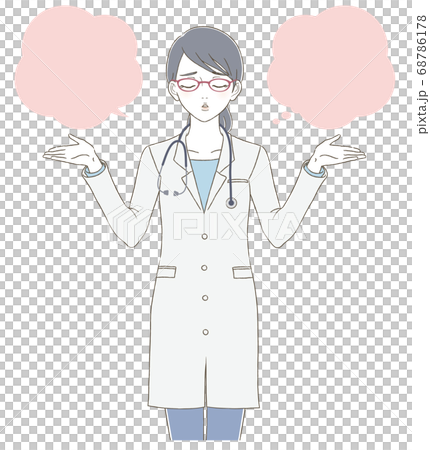 医療 医者手描き風 白衣を着てメガネをかけた女性医師の全身イラストのイラスト素材