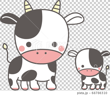 かわいい牛の親子キャラクターイラストのイラスト素材