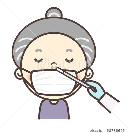 インフルエンザ検査（PCR検査）をするおばあちゃん　抗体検査 68786646